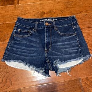 American Eagle Outfitters Dark Blue Frayed Jean Shorts